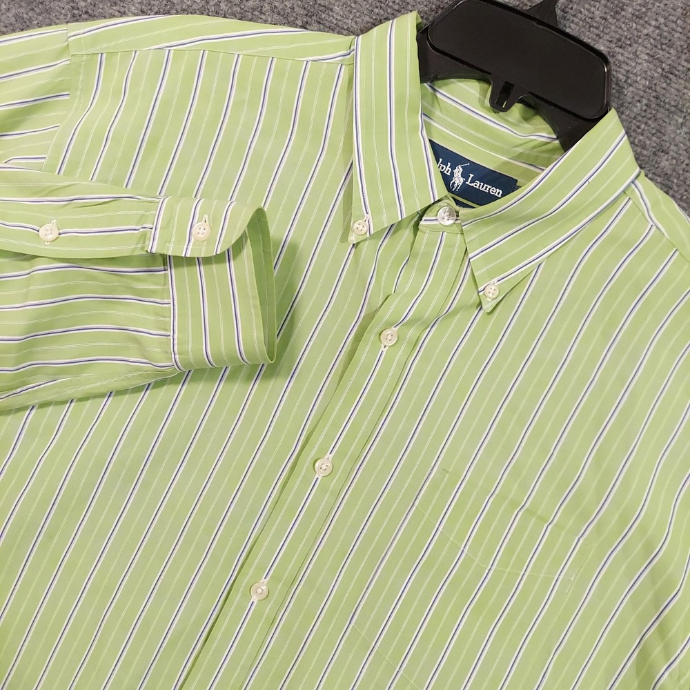 Ralph Lauren Shirt Mens XL Green Blue Striped‎ Button Down Collar Long Sleeve